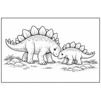 Coloriage réaliste stégosaure adulte et son petit