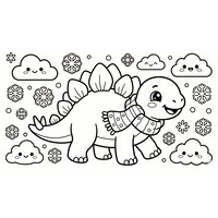 Coloriage stégosaure kawaii avec écharpe et flocons
