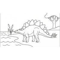 Coloriage stégosaure semi-réaliste au bord de la rivière