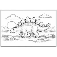 Coloriage stégosaure réaliste épuré avec soleil couchant