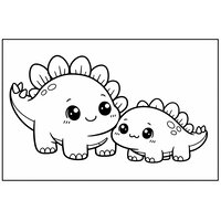 Coloriage kawaii maman et bébé stégosaure souriants