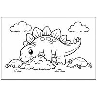 Coloriage stégosaure cartoon mangeant un buisson