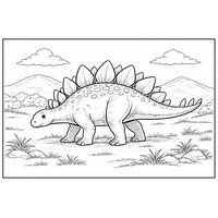 Coloriage stégosaure réaliste dans une plaine du jurassique