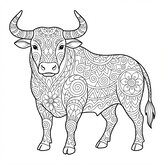 Dessin de taureau style mandala avec motifs complexes pour adultes