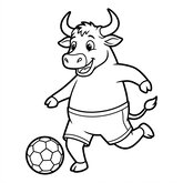 Dessin de taureau sportif jouant au football avec un ballon