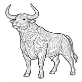Grand dessin de taureau avec motifs détaillés style zentangle pour coloriage détente