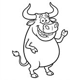Image de taureau debout style dessin animé qui sourit