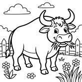 Dessin de taureau paisible en train de manger de l herbe
