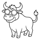 Dessin rigolo de taureau portant des lunettes de soleil rondes