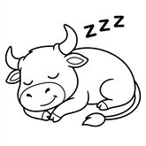 Dessin de taureau endormi faisant la sieste ZZZ