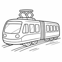 Coloriage tramway cartoon sur rails stylisés, vue 3/4 légère, facile à colorier | Toupty.com