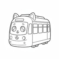 Coloriage tramway animal imaginaire kawaii, inspiré d’un chat ou panda avec oreilles, enfant | Toupty.com