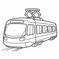 Coloriage tramway moderne semi-rigolo, fenêtres alignées et pantographe simplifié, enfant | Toupty.com