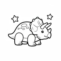 Coloriage tricératops style jouet (formes arrondies) avec étoiles, plein cadre à imprimer