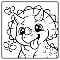 Coloriage tricératops rigolo (langue sortie) avec papillons, plein cadre à imprimer