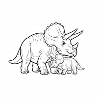 Coloriage tricératops adulte avec bébé tricératops, plein cadre à imprimer