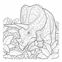 Coloriage tricératops qui broute avec grandes feuilles, plein cadre à imprimer