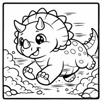 Coloriage tricératops en course avec poussière et lignes de vitesse à imprimer