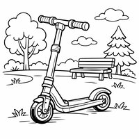 Coloriage trottinette dans un parc