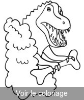 coloriage tyrannosaure caché derrière arbustre