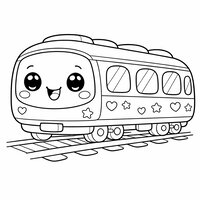 Coloriage wagon passagers kawaii avec visage souriant, fenêtres arrondies, facile pour enfant | Toupty.com