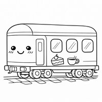 Coloriage wagon restaurant kawaii avec logo gâteau et tasse, wagon mignon, enfant | Toupty.com