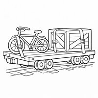 Coloriage wagon plateau cartoon avec vélo et grande caisse attachés, enfant | Toupty.com