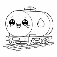 Coloriage wagon citerne kawaii avec symbole goutte d’eau, contours épais, enfant | Toupty.com