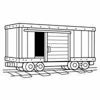 Coloriage wagon de marchandises cartoon avec porte coulissante, contours épais, enfant | Toupty.com