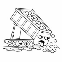 Coloriage wagon benne à charbon cartoon comique, benne inclinée et cailloux simples, enfant | Toupty.com