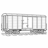 Coloriage wagon couvert de fret réaliste vue de profil, bogies et portes détaillés, enfant | Toupty.com