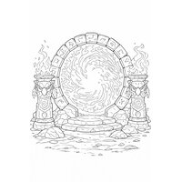 Coloriage fantasy MMORPG : portail magique générique avec cercle de pierres runiques, énergie en motifs et totems