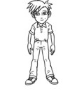 adolescent avec chemise rouge et pantalon noir