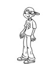 coloriage adolescent t-shirt rouge et casquette