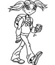 Fille avec un sac à dos et une boisson