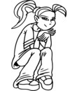 coloriage adolescente dans la position du penseur