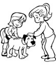 filles caressent chien