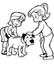 filles caressent chien