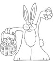 Coloriage Pâques : lapin récoltant ses oeufs