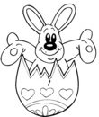 Coloriage Pâques : le lapin sortant de l'oeuf de pâques