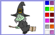coloriage Halloween : La sorcière sur son balai magique