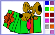 coloriage de noel : chien et cadeau de noel
