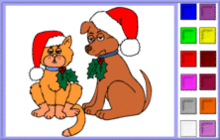 coloriage de noel : chiens chapeau de nol