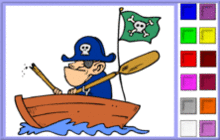 pirate dans sa barque marron drapeau vert
