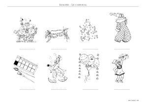 Aperçu de la planche 1 sans les noms : pointillés à compléter, noir et blanc