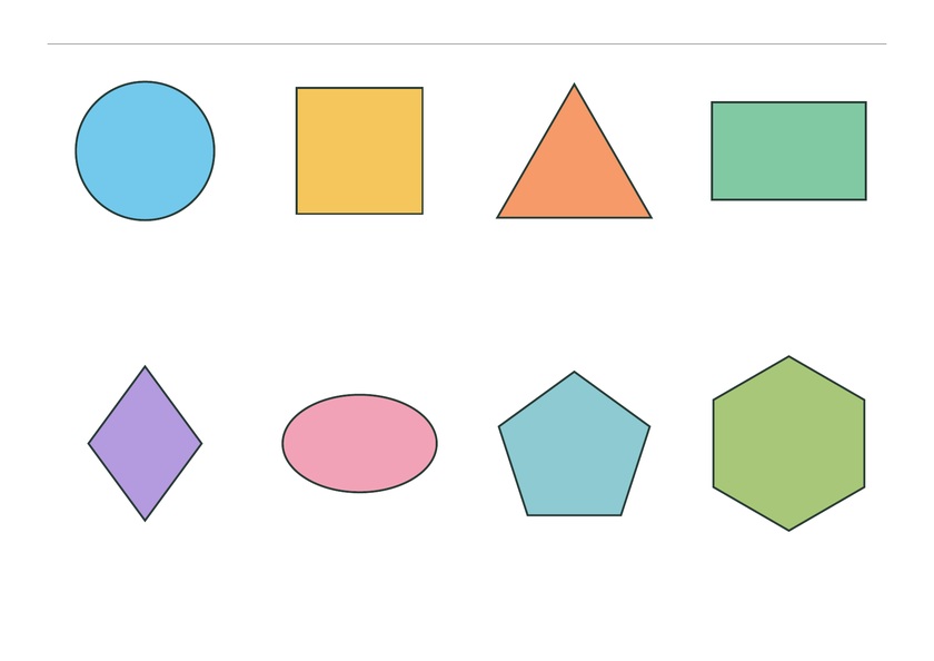 Les huit formes géométriques en couleur, sans noms imprimés