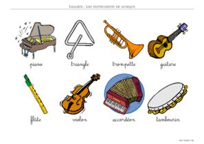 imagier instrument de musique couleur écriture cursive