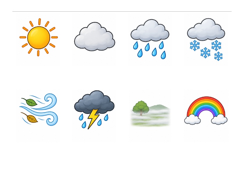 Huit images de la météo, en couleur, sans mots
